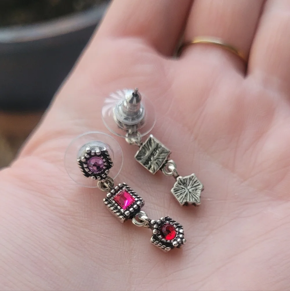 Napier Dainty Feminine Dangle Earrings, Silver, Purple, Pink & Red Stones